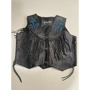Vintage UNIK Women's Black Fringed Leather Vest Size Large